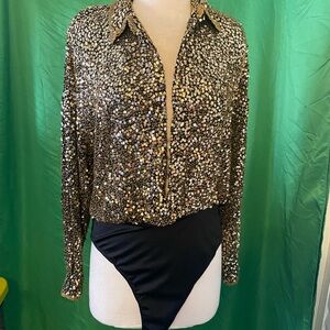 Sequin Embellished Black and Gold Women's Top Vintage Oleg Cassini